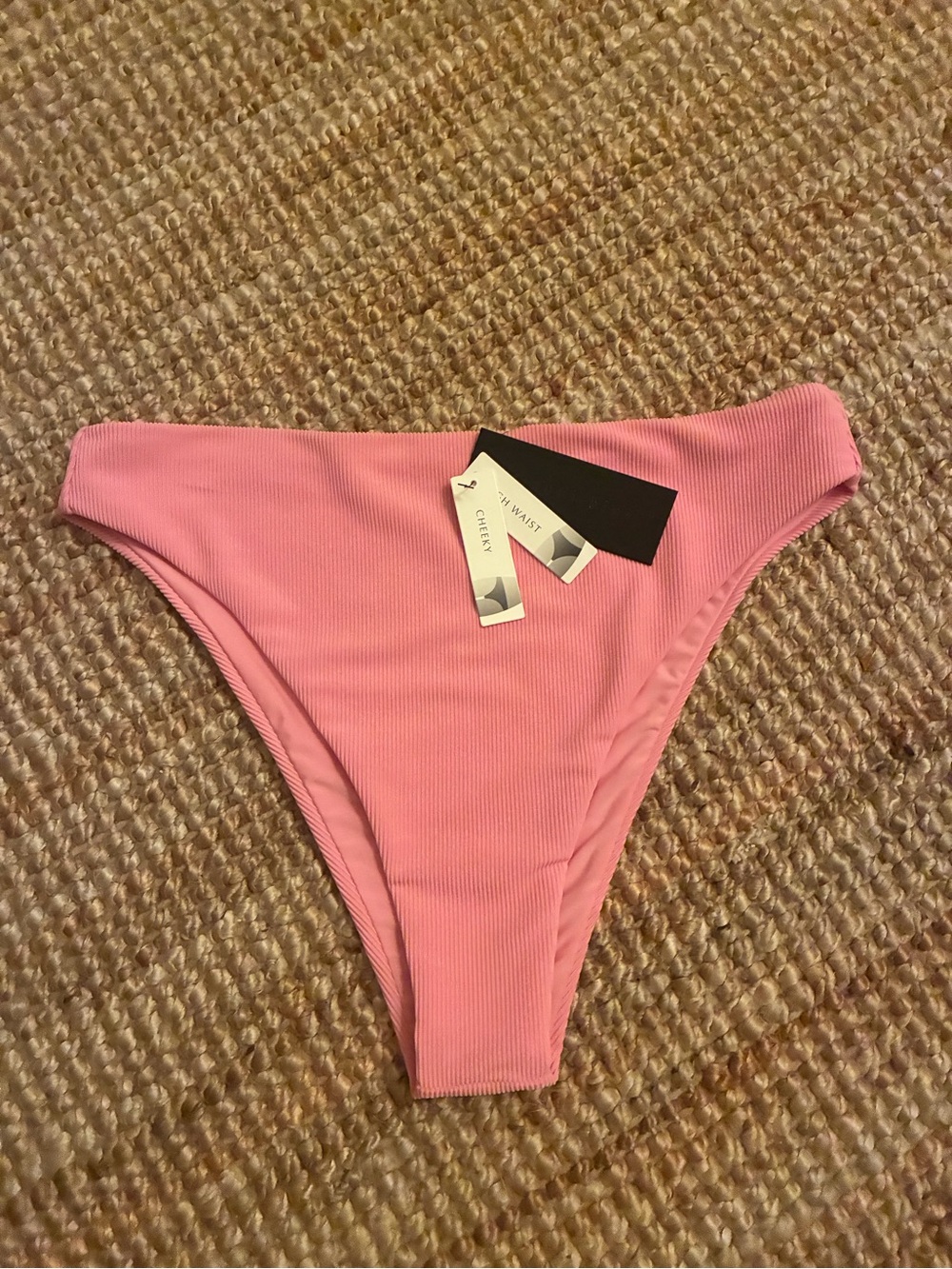 Gianni Bini Hi Leg HW Cheeky Pant Pink L Ottoman Rib NWT